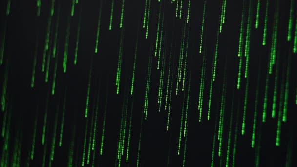 Матрица Код Дождя Фон Зеленые Цифры Экране Бинарные Данные Расшифровка — стоковое видео