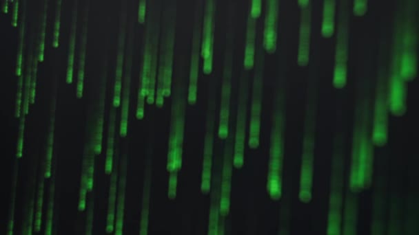 Blurred Matrix Background Green Digital Rain Screen Close Glowing Digits — Stock Video