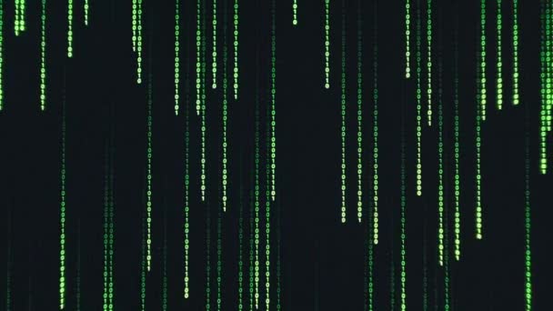 Mátrix Kód Háttér Digitális Eső Zöld Karakterek Digitális Bináris Kódfeldolgozás — Stock videók