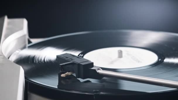 Vintage Vinyl Record Rotates Retro Turntable Needle Touches Vinyl Close — Stock Video