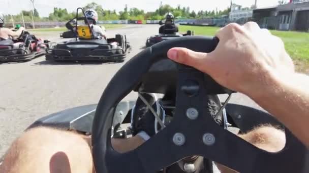 Pov View Kart Race Karting Track Outdoor Condução Kart Asfalto — Vídeo de Stock