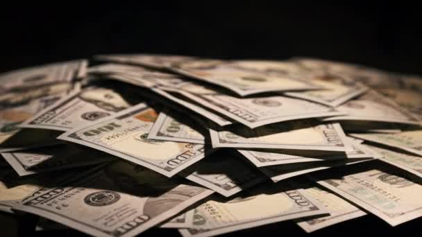 Dollar Roterar Närbild Hundratals Amerikanska Dollarsedlar Snurrar Långsamt Massor 100 — Stockvideo