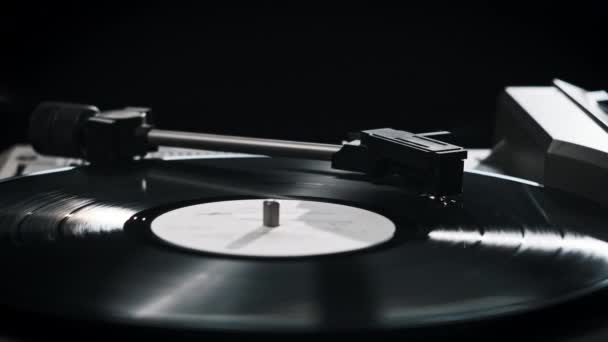 Vintage Vinyl Record Rotates Retro Turntable Needle Touches Vinyl Close — Stock Video