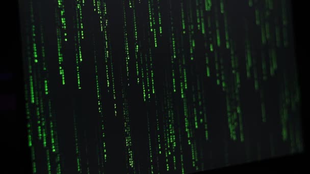 Maticový Kód Déšť Pozadí Zelené Číslice Obrazovce Binární Data Dešifrování — Stock video
