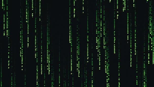 Pozadí Kódu Matice Digitální Déšť Zelených Znaků Zpracování Digitálních Binárních — Stock video