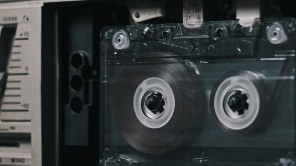 Enregistreur Bande Audio Lecture Vintage Cassette Audio Transparente Gros Plan — Video