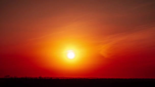 Zeitraffer Sonnenuntergang Über Dem Horizont Orangen Himmel Strahlende Sonne Geht — Stockvideo
