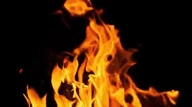 Siyah arka planda yükselen alevlerin yakın plan çekimi. Alevler, ateşin güzelliğini gösteren karmaşık şekiller ve desenler yaratır..