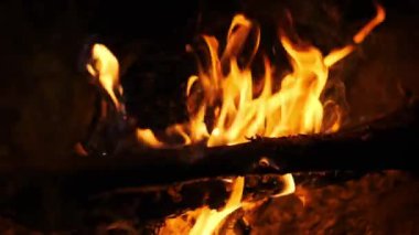 Alevlerle kaplanmış bir şenlik ateşinin, bir kütüğü içine çekerek, sıcak ve davetkar bir parıltı yaratır..
