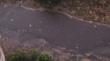 Su birikintisine düşen yağmur damlalarının büyüleyici, yavaş çekim görüntüleri karmaşık desenler ve dalgalanmalar yaratıyor. Sahne, yağmur yağarken doğanın güzelliğini ve sükunetini gösteriyor..