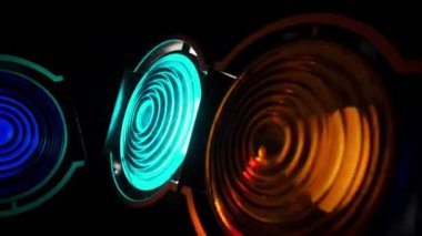 RGB ışık çemberlerini kapayarak siyah bir arkaplana karşı renkleri kusursuz bir şekilde değiştiriyoruz. Teknoloji, eğlence ya da soyut temalı projeler için mükemmel.