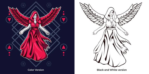 темный ангел со священным геометрическим фоном