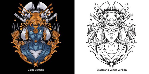 Векторная иллюстрация гейши в детальном стиле