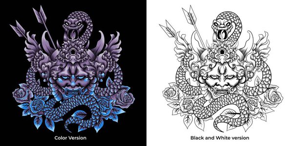 маска hannya со змеиной векторной иллюстрацией