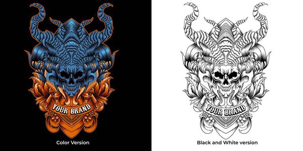 Череп с векторной иллюстрацией рога
