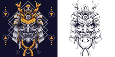 samurai head with sacred geometry ornament