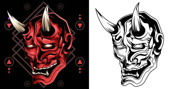 Oni mask japan with sacred geometry pattern