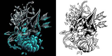 wild wolf vector illustration in neon color style