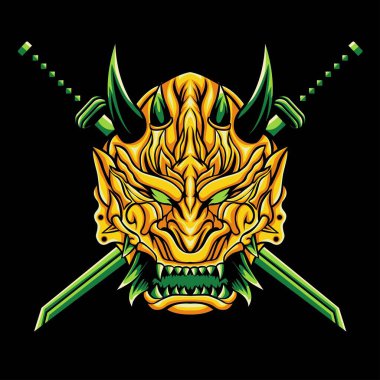 oni mask with katana vector illustration