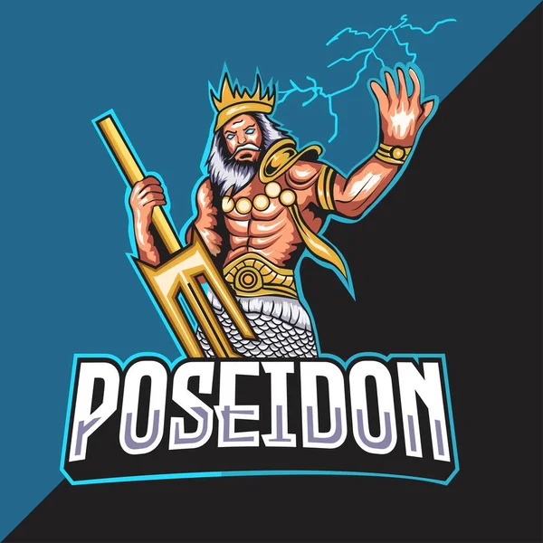 Poseidon Esport标志吉祥物设计 — 图库矢量图片