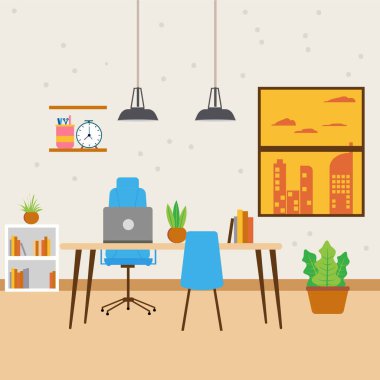 Ofis mobilya iç konsepti. Vektör düz grafik tasarım çizgi film illüstrasyonu