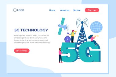 İnternet ağlarını geliştirmek ve yönetmek için geliştirilmiş 5g gelişmiş teknolojinin iniş sayfasının vektör illüstrasyonu. Web sitesi, web, afiş, mobil uygulamalar, poster, broşür, şablon, reklamlar, ana sayfa için tasarım