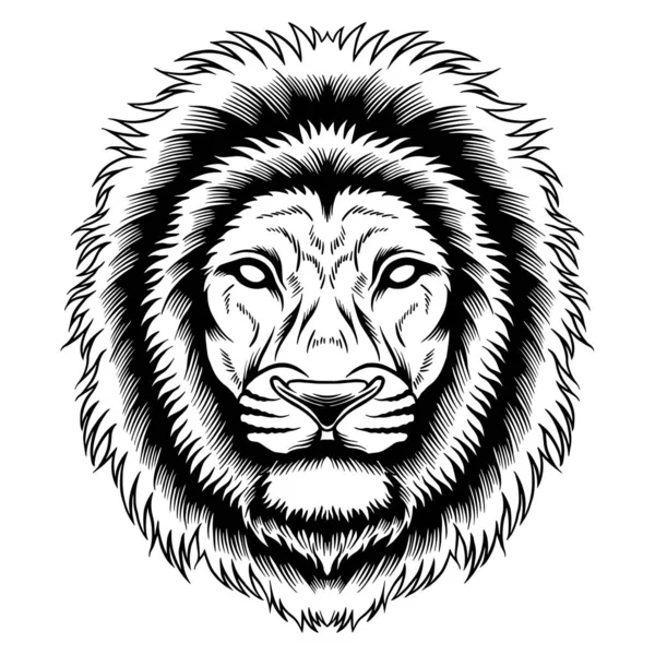 Style Tatouage Tête Lion Noir Blanc — Image vectorielle