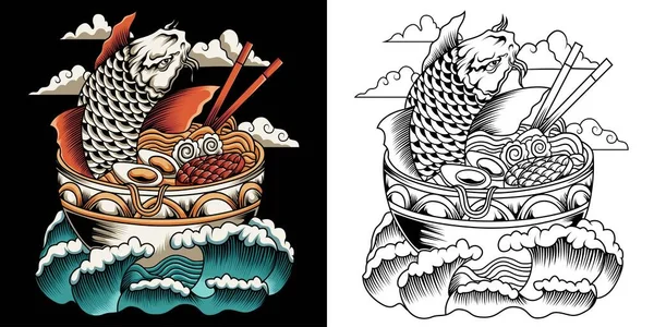 Koi Fish Ramen Vector Illustration — стоковый вектор