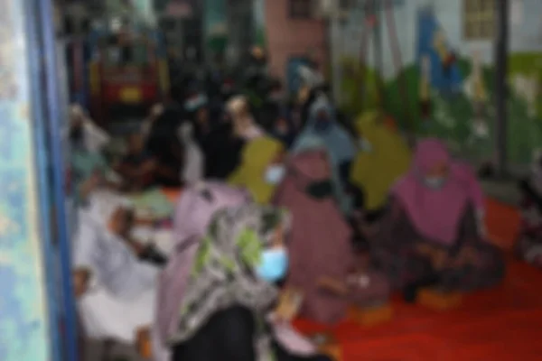 Jacarta Indonésia 2021 Resumo Desfocado Fundo Mulheres Muçulmanas Ouvindo Palestras — Fotografia de Stock