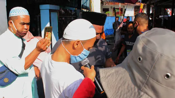 Jakarta Indonesië 2020 Een Zonnige Ochtend Vieren Moslims Eid Adha — Stockfoto