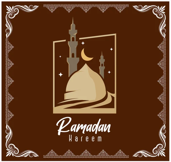 Biglietto Auguri Ramadan Kareem Con Moschea Calligrafia Araba Illustrazione Vettoriale — Vettoriale Stock