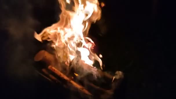 Повільний Рух Вогню Полум Від Вогню Нічний Вогонь Колоди Палають — стокове відео