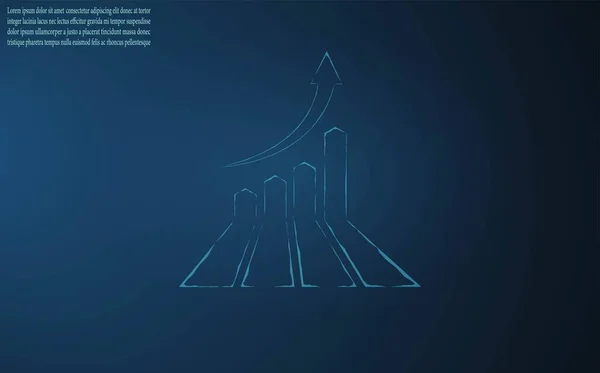 Izgara ve noktalardan oluşan büyüme grafiği vektör görüntüsü. İş illüstrasyonu - grafikler, büyüme konsepti, iş geliştirme. Koyu mavi arkaplandaki bir iş grafiğinin vektör çizimi.