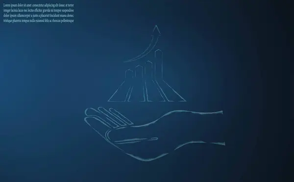 İş grafiği, gelir artışı. Yatırım grafiğindeki getiri artıyor. Koyu mavi arka planda bir elde büyüme çizelgesi. Sürdürülebilir finansal büyüme vizyonu. Vektör fantastik rakam