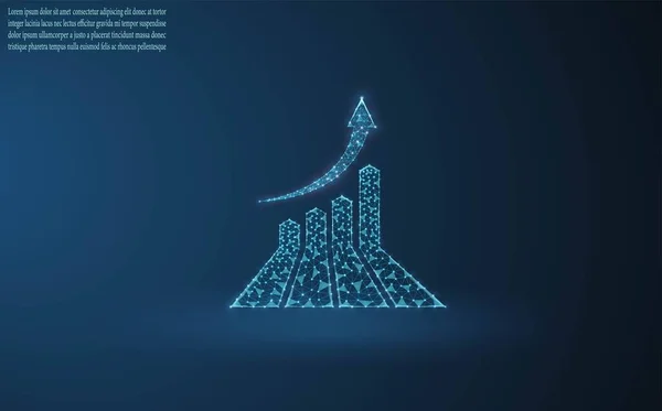 Izgara ve noktalardan oluşan büyüme grafiği vektör görüntüsü. İş illüstrasyonu - grafikler, büyüme konsepti, iş geliştirme. Koyu mavi arkaplandaki bir iş grafiğinin vektör çizimi.