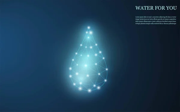 深蓝色背景上的水滴的矢量图解 一滴水从网格和圆点 环境保护 洁净水 — 图库矢量图片