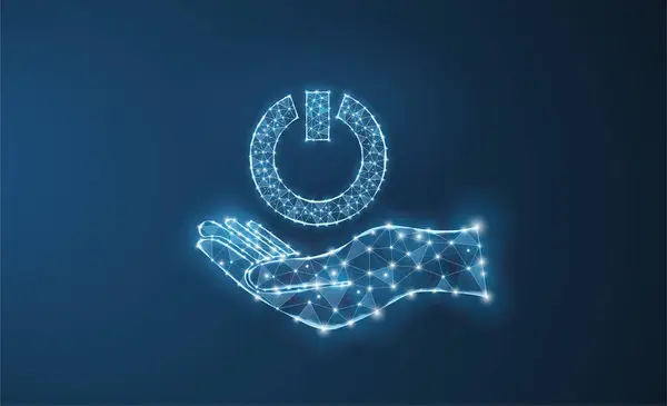 Güç düğmesinin vektör illüstrasyonu. Enerji, elektrik teknolojisi konsepti. Izgara ve noktalardan yapılmış güç düğmesi simgesi.