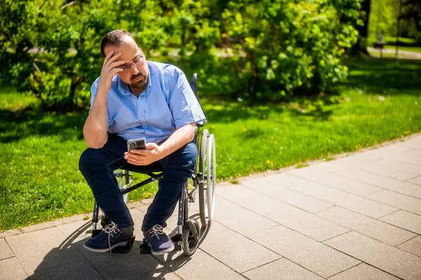 Portrait Man Wheelchair Worried Depressed Imagen de stock