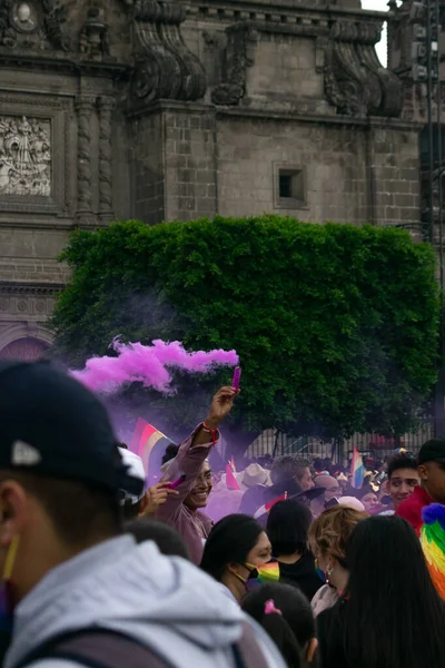 Мехико Июня 2022 Года Присутствовавший Фестивале День Гордости Поднимает Розовую — стоковое фото