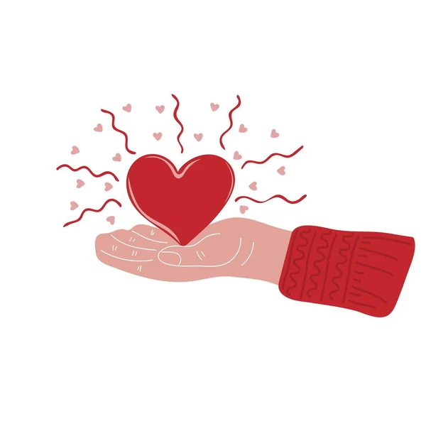 手を人間の手の心を保持描いた バレンタインデーやハンドチャリティのコンセプト — ストックベクタ