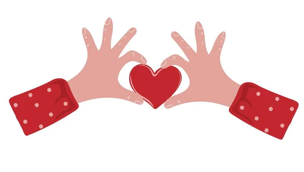 Ręcznie Rysowane Ludzkie Dłonie Trzymające Serce Walentynki Lub Koncepcja Charytatywna — Wektor stockowy
