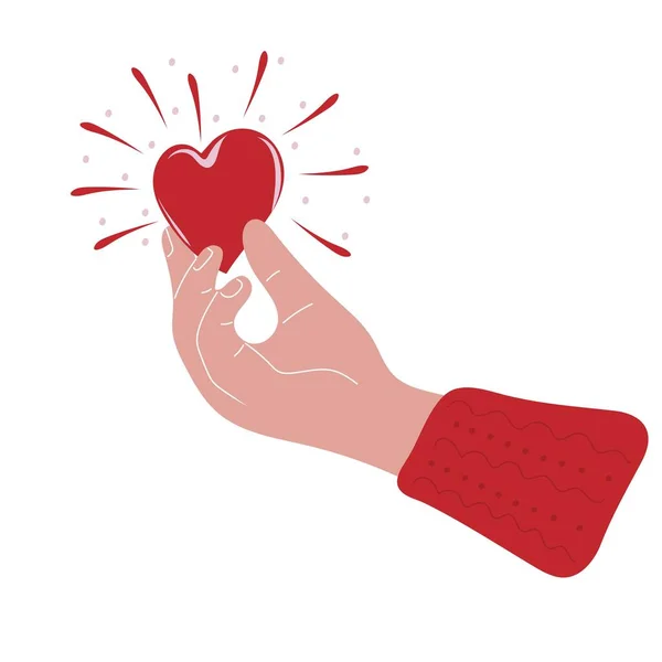 手を心を保持人間の手を描いた バレンタインデーやハンドチャリティのコンセプト — ストックベクタ