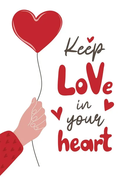 Mantén Amor Corazón Cartel Del Día San Valentín Tarjeta Felicitación — Vector de stock