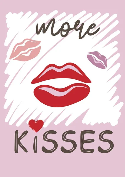 Encore Des Bisous Affiche Saint Valentin Carte Voeux Avec Lèvres — Image vectorielle