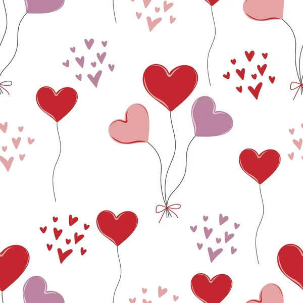 Nahtloses Muster Von Herzen Und Herzförmigen Luftballons Auf Weißem Hintergrund — Stockvektor