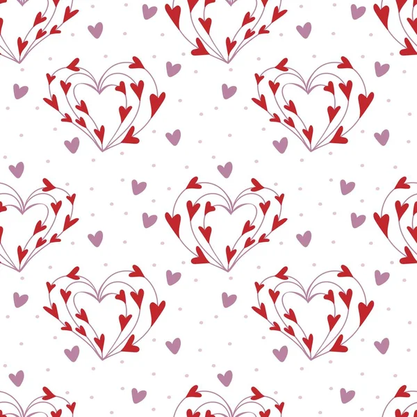 Seamless Pattern Hearts Polka Dot White Background — Stock Vector