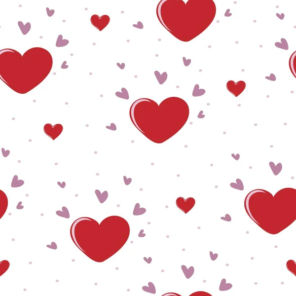 Seamless Pattern Hearts Polka Dot White Background — Stock Vector