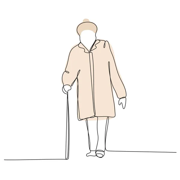 Nepřetržitá Jednořádková Kresba Staré Ženy Důchodu — Stockový vektor