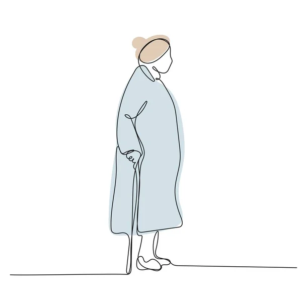 Nepřetržitá Jednořádková Kresba Staré Ženy Důchodu — Stockový vektor
