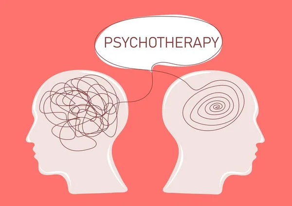 Dvě Lidské Hlavy Silueta Myšlenkou Psychoterapie Psychoterapie Mozku — Stockový vektor